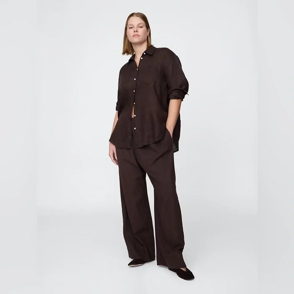 NWT! GAP Terra Brown Linen-Blend Easy Wide-Hem Pants - Multiple Sizes 🔹